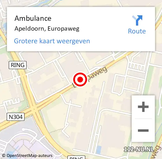 Locatie op kaart van de 112 melding: Ambulance Apeldoorn, Europaweg op 24 juni 2019 16:28