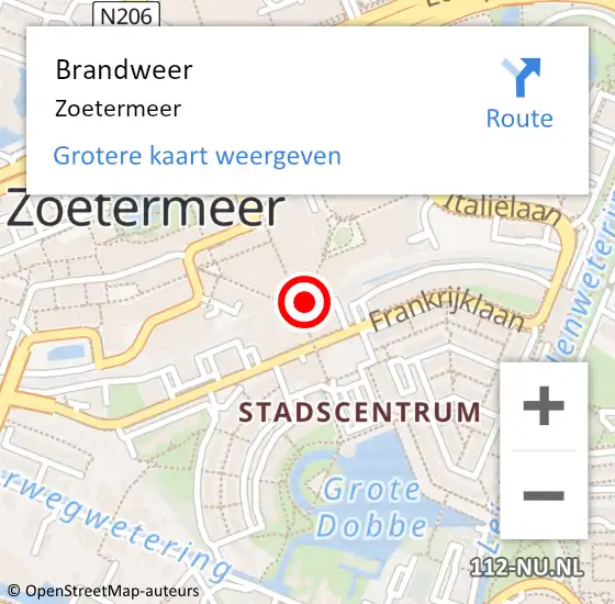 Locatie op kaart van de 112 melding: Brandweer Zoetermeer op 24 juni 2019 17:10