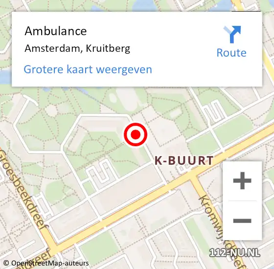 Locatie op kaart van de 112 melding: Ambulance Amsterdam, Kruitberg op 24 juni 2019 17:30
