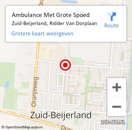 Locatie op kaart van de 112 melding: Ambulance Met Grote Spoed Naar Zuid-Beijerland, Ridder Van Dorplaan op 24 juni 2019 18:48