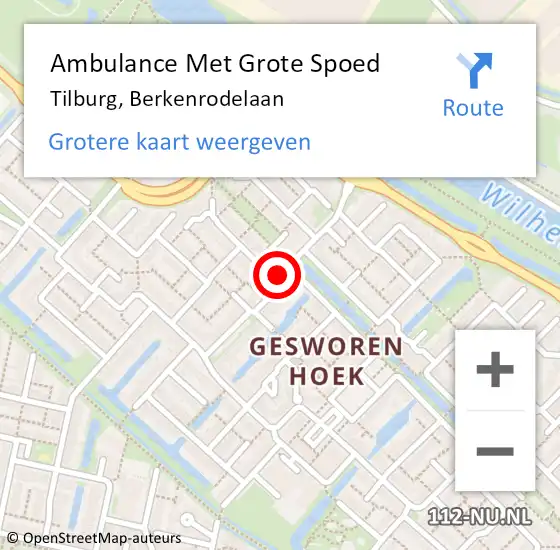 Locatie op kaart van de 112 melding: Ambulance Met Grote Spoed Naar Tilburg, Berkenrodelaan op 24 juni 2019 22:43