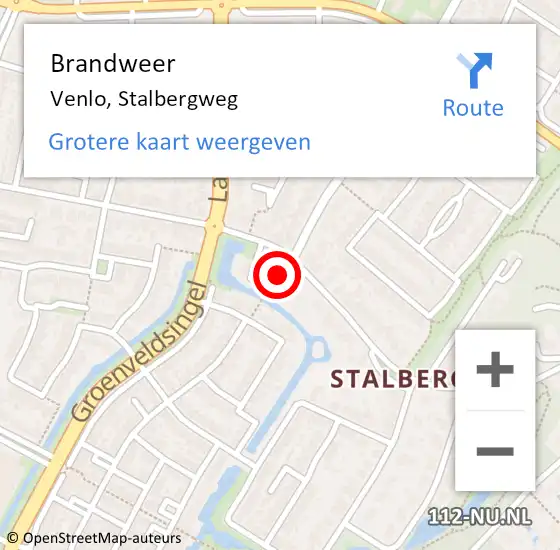 Locatie op kaart van de 112 melding: Brandweer Venlo, Stalbergweg op 25 juni 2019 06:00