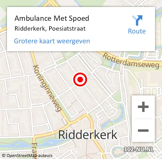 Locatie op kaart van de 112 melding: Ambulance Met Spoed Naar Ridderkerk, Poesiatstraat op 25 juni 2019 08:20