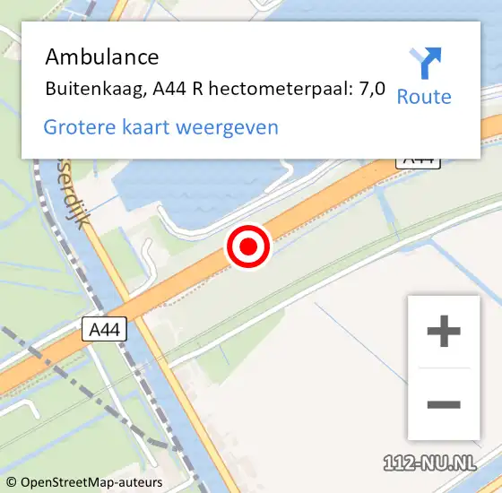 Locatie op kaart van de 112 melding: Ambulance Buitenkaag, A44 Li op 25 juni 2019 09:12