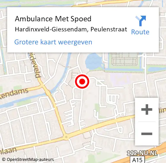 Locatie op kaart van de 112 melding: Ambulance Met Spoed Naar Hardinxveld-Giessendam, Peulenstraat op 25 juni 2019 09:58