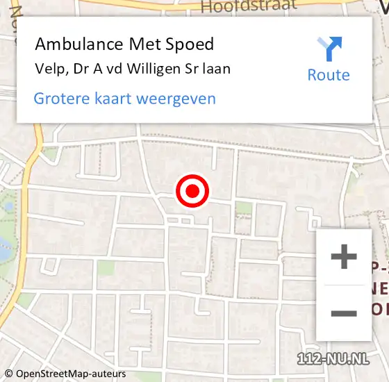 Locatie op kaart van de 112 melding: Ambulance Met Spoed Naar Velp, Dr A vd Willigen Sr laan op 25 juni 2019 10:07