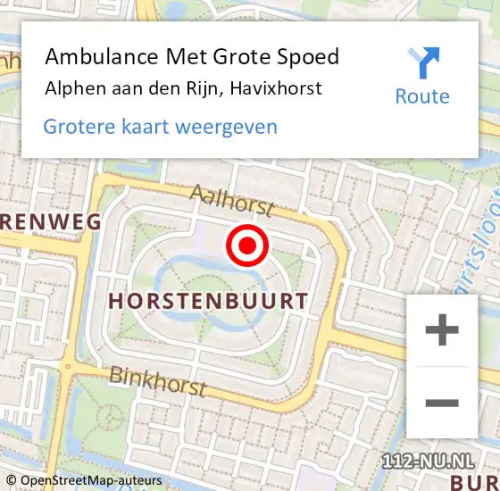 Locatie op kaart van de 112 melding: Ambulance Met Grote Spoed Naar Alphen aan den Rijn, Havixhorst op 25 juni 2019 10:33