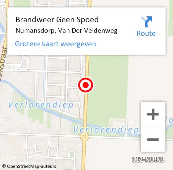 Locatie op kaart van de 112 melding: Brandweer Geen Spoed Naar Numansdorp, Van Der Veldenweg op 25 juni 2019 11:18