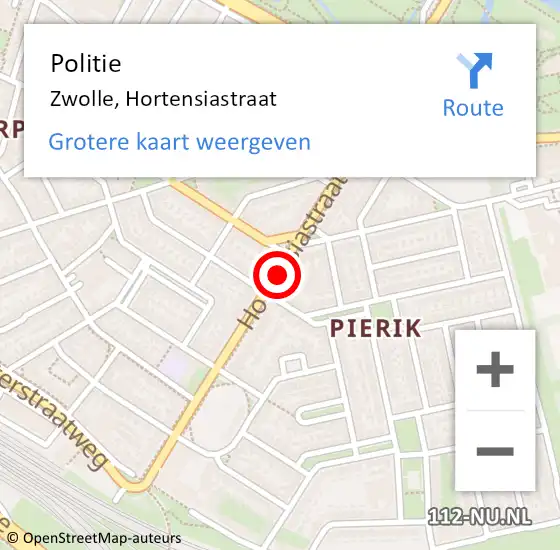 Locatie op kaart van de 112 melding: Politie Zwolle, Hortensiastraat op 25 juni 2019 11:47