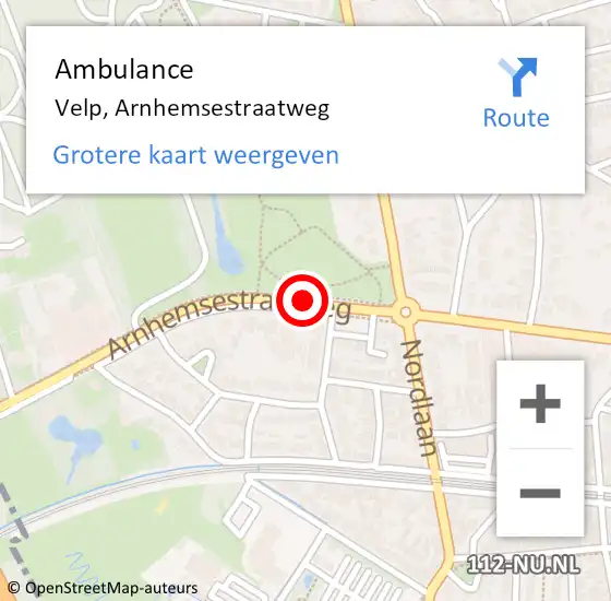 Locatie op kaart van de 112 melding: Ambulance Velp, Arnhemsestraatweg op 25 juni 2019 13:02