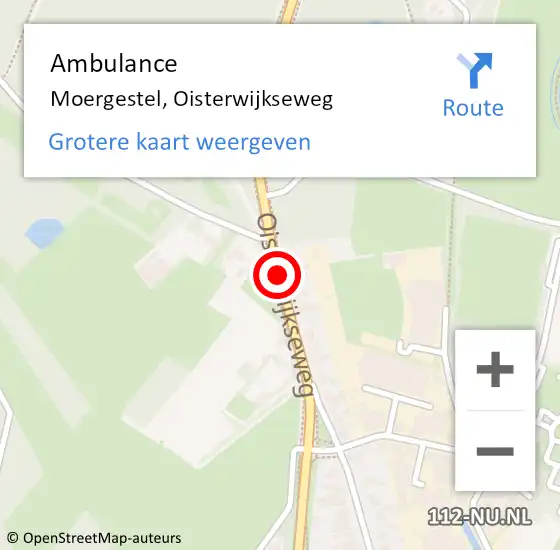 Locatie op kaart van de 112 melding: Ambulance Moergestel, Oisterwijkseweg op 25 juni 2019 13:39