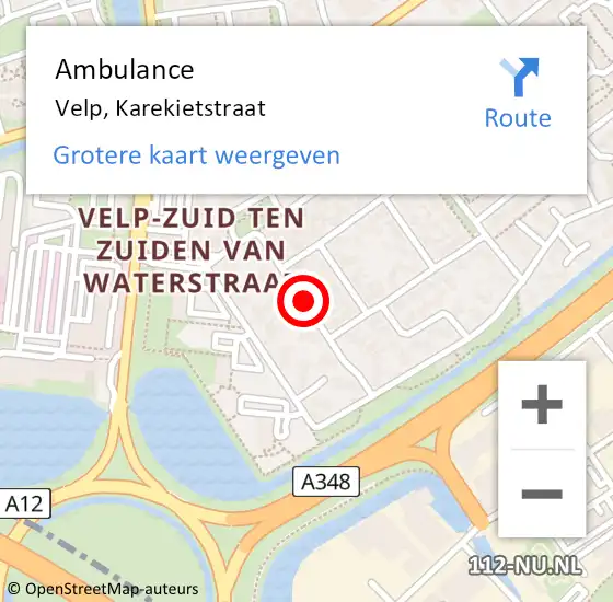 Locatie op kaart van de 112 melding: Ambulance Velp, Karekietstraat op 25 juni 2019 15:00