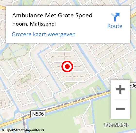 Locatie op kaart van de 112 melding: Ambulance Met Grote Spoed Naar Hoorn, Matissehof op 25 juni 2019 16:54