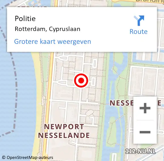 Locatie op kaart van de 112 melding: Politie Rotterdam, Cypruslaan op 25 juni 2019 17:16