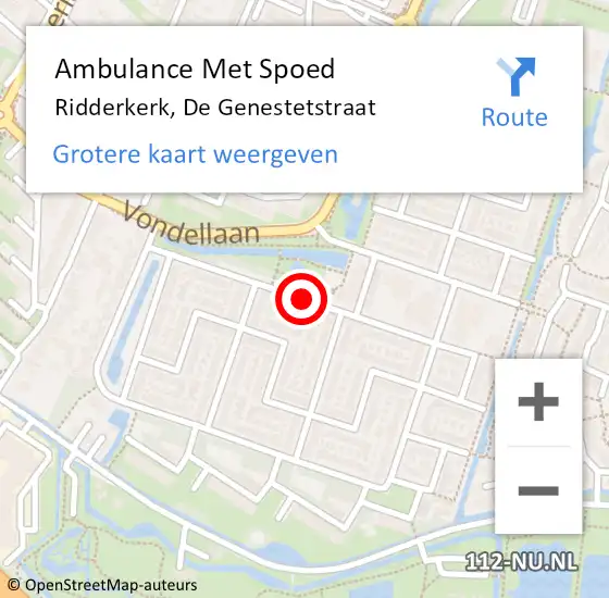 Locatie op kaart van de 112 melding: Ambulance Met Spoed Naar Ridderkerk, De Genestetstraat op 25 juni 2019 20:34