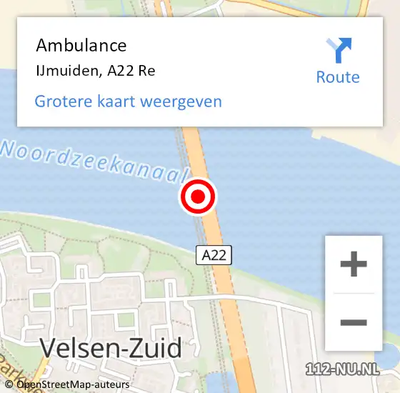Locatie op kaart van de 112 melding: Ambulance IJmuiden, A22 Re op 25 juni 2019 23:46