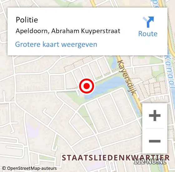 Locatie op kaart van de 112 melding: Politie Apeldoorn, Abraham Kuyperstraat op 25 juni 2019 23:54