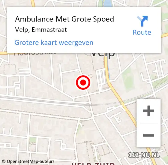 Locatie op kaart van de 112 melding: Ambulance Met Grote Spoed Naar Velp, Emmastraat op 26 juni 2019 01:13
