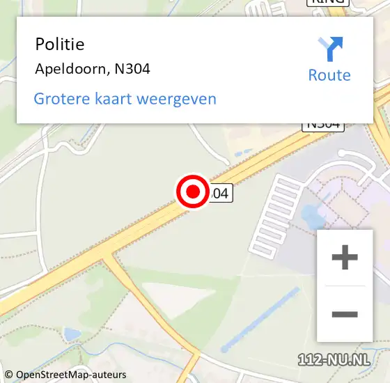 Locatie op kaart van de 112 melding: Politie Apeldoorn, N304 op 26 juni 2019 08:03