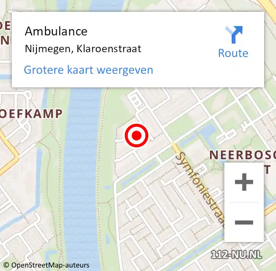 Locatie op kaart van de 112 melding: Ambulance Nijmegen, Klaroenstraat op 26 juni 2019 09:59