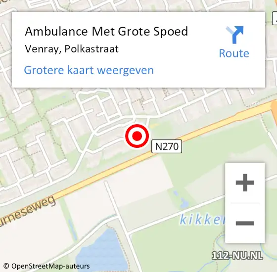 Locatie op kaart van de 112 melding: Ambulance Met Grote Spoed Naar Venray, Polkastraat op 27 september 2013 17:39