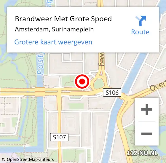 Locatie op kaart van de 112 melding: Brandweer Met Grote Spoed Naar Amsterdam, Surinameplein op 26 juni 2019 13:27