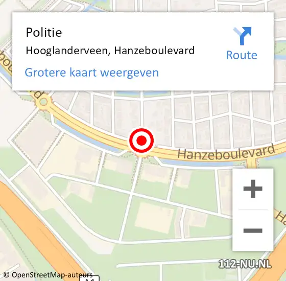Locatie op kaart van de 112 melding: Politie Hooglanderveen, Hanzeboulevard op 26 juni 2019 13:41