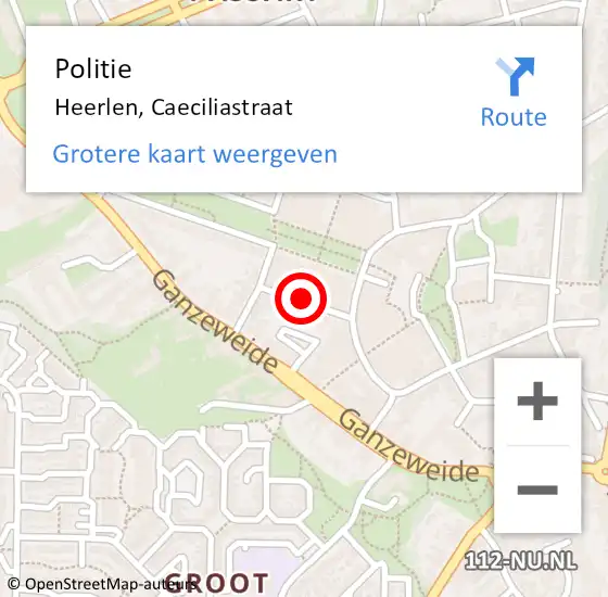 Locatie op kaart van de 112 melding: Politie Heerlen, Caeciliastraat op 26 juni 2019 13:53