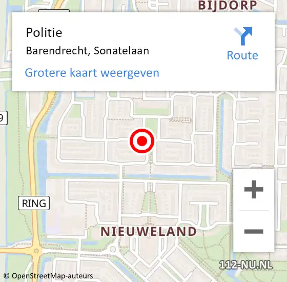 Locatie op kaart van de 112 melding: Politie Barendrecht, Sonatelaan op 26 juni 2019 14:05
