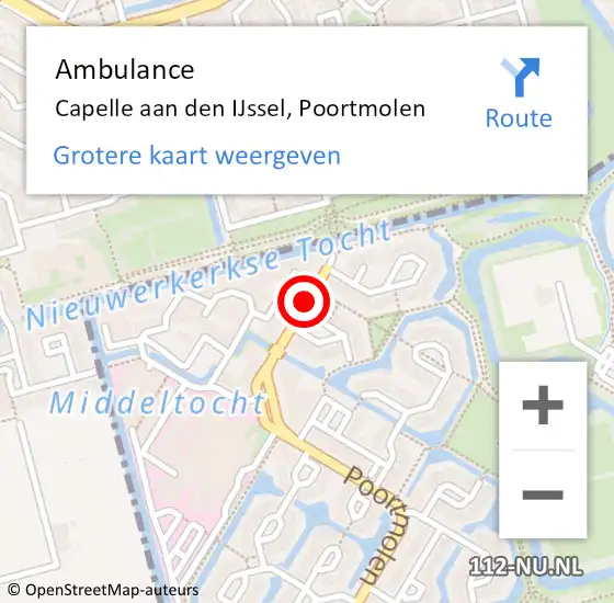Locatie op kaart van de 112 melding: Ambulance Capelle aan den IJssel, Poortmolen op 26 juni 2019 15:56