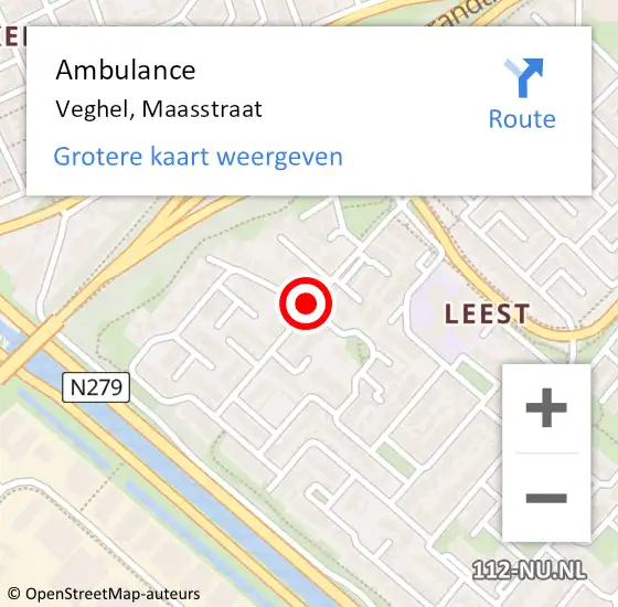 Locatie op kaart van de 112 melding: Ambulance Veghel, Maasstraat op 26 juni 2019 16:11