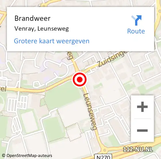 Locatie op kaart van de 112 melding: Brandweer Venray, Leunseweg op 26 juni 2019 17:32