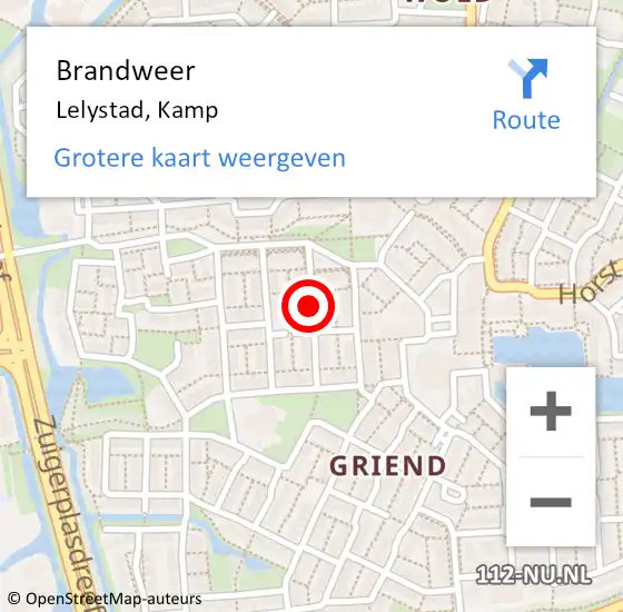 Locatie op kaart van de 112 melding: Brandweer Lelystad, Kamp op 26 juni 2019 17:52