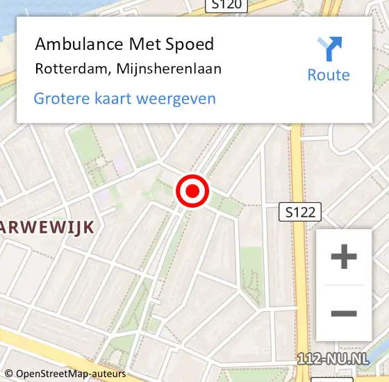 Locatie op kaart van de 112 melding: Ambulance Met Spoed Naar Rotterdam, Mijnsherenlaan op 26 juni 2019 17:57