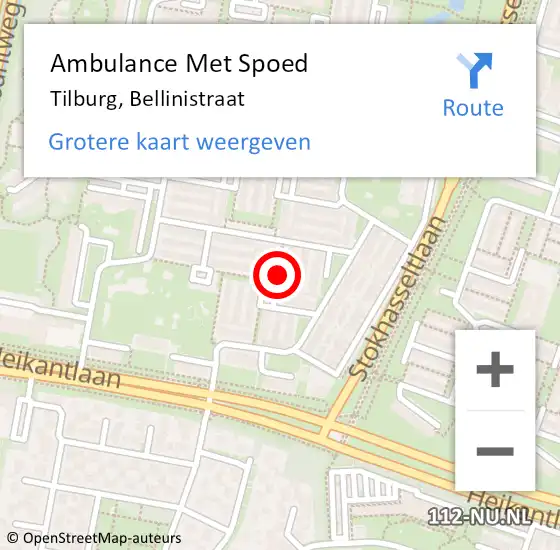 Locatie op kaart van de 112 melding: Ambulance Met Spoed Naar Tilburg, Bellinistraat op 26 juni 2019 18:00