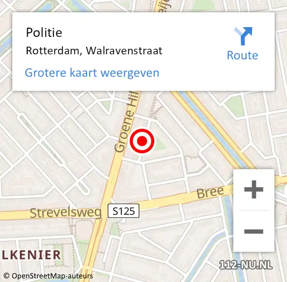 Locatie op kaart van de 112 melding: Politie Rotterdam, Walravenstraat op 26 juni 2019 18:16