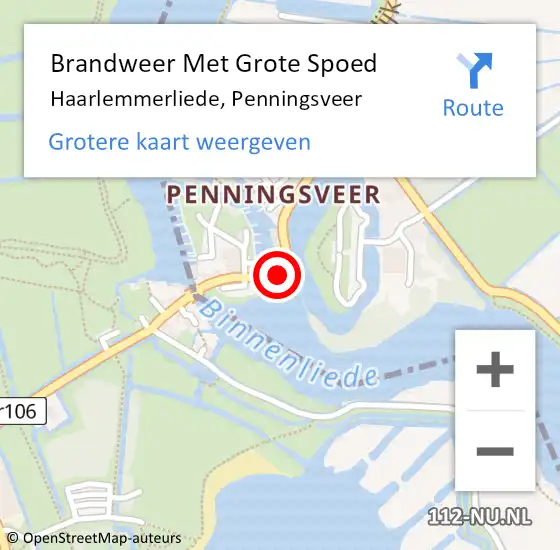 Locatie op kaart van de 112 melding: Brandweer Met Grote Spoed Naar Haarlemmerliede, Penningsveer op 26 juni 2019 20:28