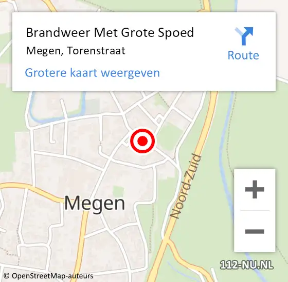 Locatie op kaart van de 112 melding: Brandweer Met Grote Spoed Naar Megen, Torenstraat op 26 juni 2019 20:46