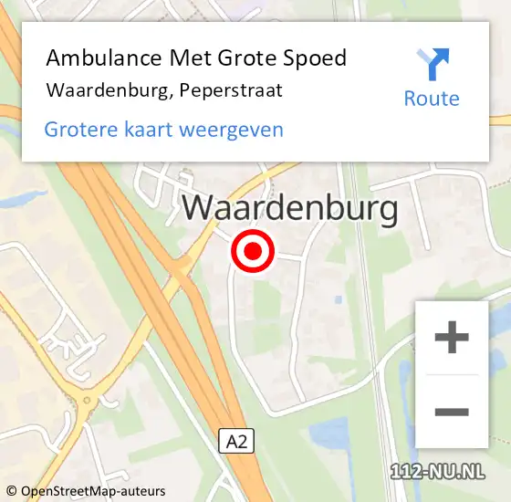 Locatie op kaart van de 112 melding: Ambulance Met Grote Spoed Naar Waardenburg, Peperstraat op 26 juni 2019 23:02