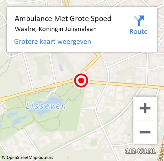 Locatie op kaart van de 112 melding: Ambulance Met Grote Spoed Naar Waalre, Koningin Julianalaan op 27 juni 2019 08:02
