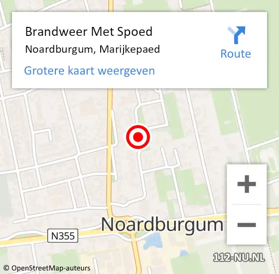 Locatie op kaart van de 112 melding: Brandweer Met Spoed Naar Noardburgum, Marijkepaed op 27 juni 2019 09:18