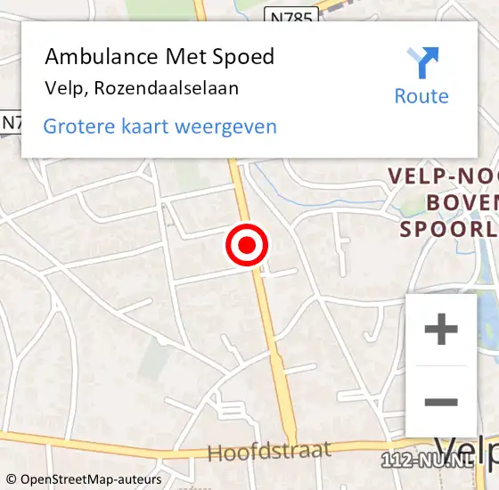Locatie op kaart van de 112 melding: Ambulance Met Spoed Naar Velp, Rozendaalselaan op 27 juni 2019 10:14