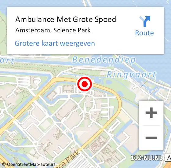 Locatie op kaart van de 112 melding: Ambulance Met Grote Spoed Naar Amsterdam, Science Park op 27 juni 2019 11:51