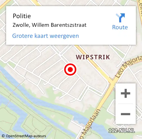 Locatie op kaart van de 112 melding: Politie Zwolle, Willem Barentszstraat op 5 april 2014 18:14