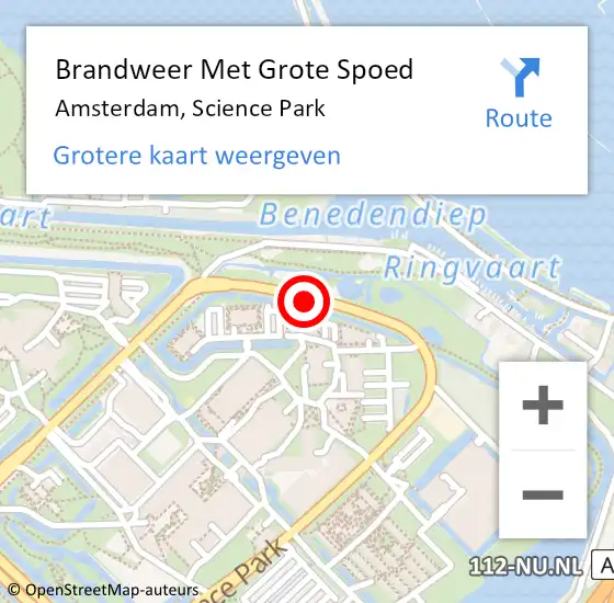 Locatie op kaart van de 112 melding: Brandweer Met Grote Spoed Naar Amsterdam, Science Park op 27 juni 2019 11:56