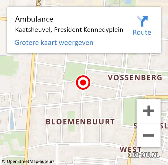 Locatie op kaart van de 112 melding: Ambulance Kaatsheuvel, President Kennedyplein op 27 juni 2019 12:45