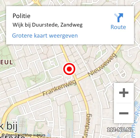 Locatie op kaart van de 112 melding: Politie Wijk bij Duurstede, Zandweg op 27 juni 2019 16:12