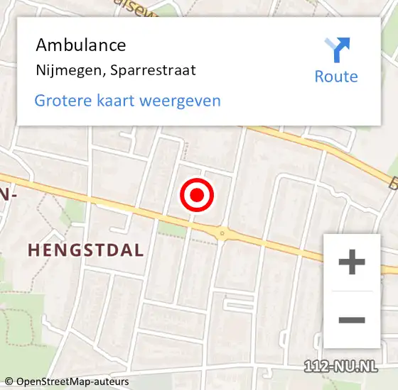 Locatie op kaart van de 112 melding: Ambulance Nijmegen, Sparrestraat op 27 juni 2019 16:45