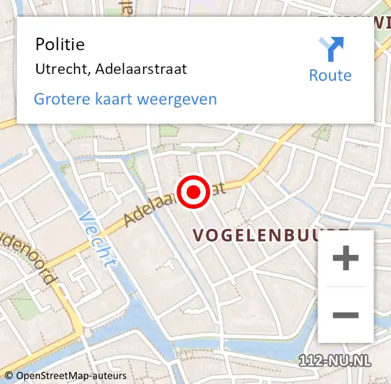 Locatie op kaart van de 112 melding: Politie Utrecht, Adelaarstraat op 27 juni 2019 18:23