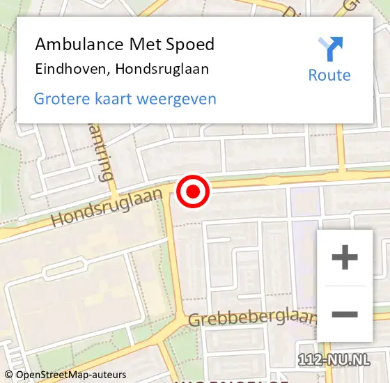Locatie op kaart van de 112 melding: Ambulance Met Spoed Naar Eindhoven, Hondsruglaan op 27 juni 2019 20:44